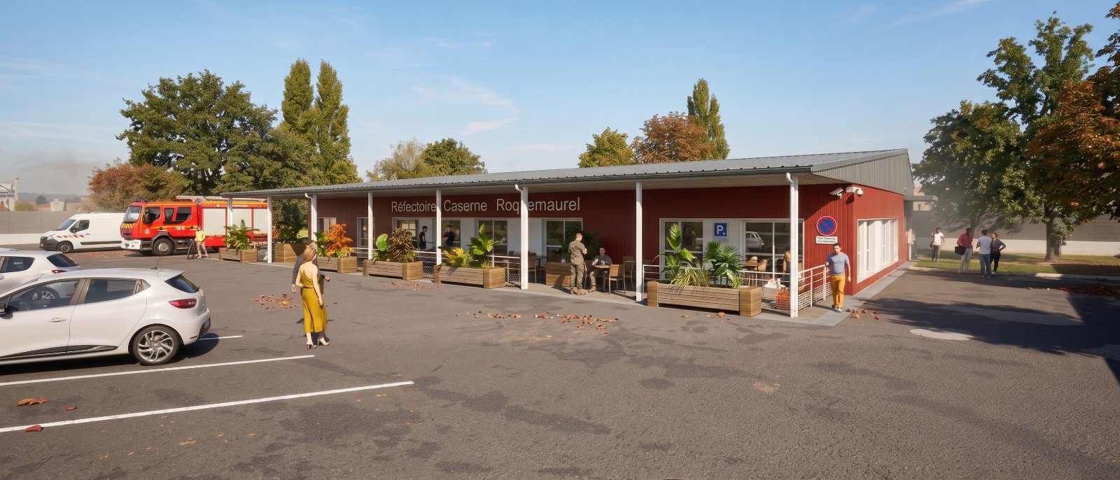 Réfectoire de la caserne Roquemaurel, equipements publics Construction modulaire · panneaux photovoltaïques en toiture (env. 197 m²) à 10 rue Roquemaurel, 31300 Toulouse — Arche Studio, architecte à Toulouse